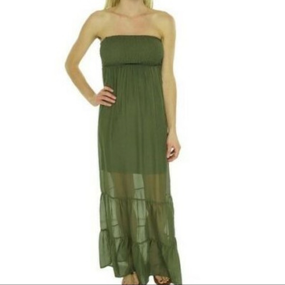 Guess Smocked Silk Tube Maxi Dress - Picture 1 of 5